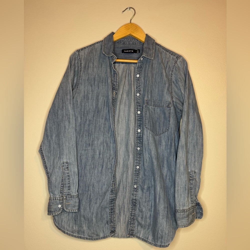 Trouvé Chambray Denim Button Front Shirt XS 100% Cotton